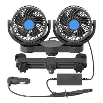 12V DC Rear Seat Cigarette Lighter Fan, Low Noise Dual Head Air Circulation Car Seat Fan, Infinitely Variable Speed, 360°Degree Rotation Portable Truck Fan, Suitable for Truck,Van, SUV,RV