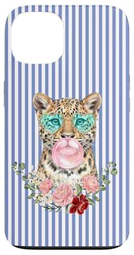 Leopard Blowing Bubblegum Floral Aesthetic Big Cat �X�}�z�P�[�X iPhone 13 �p