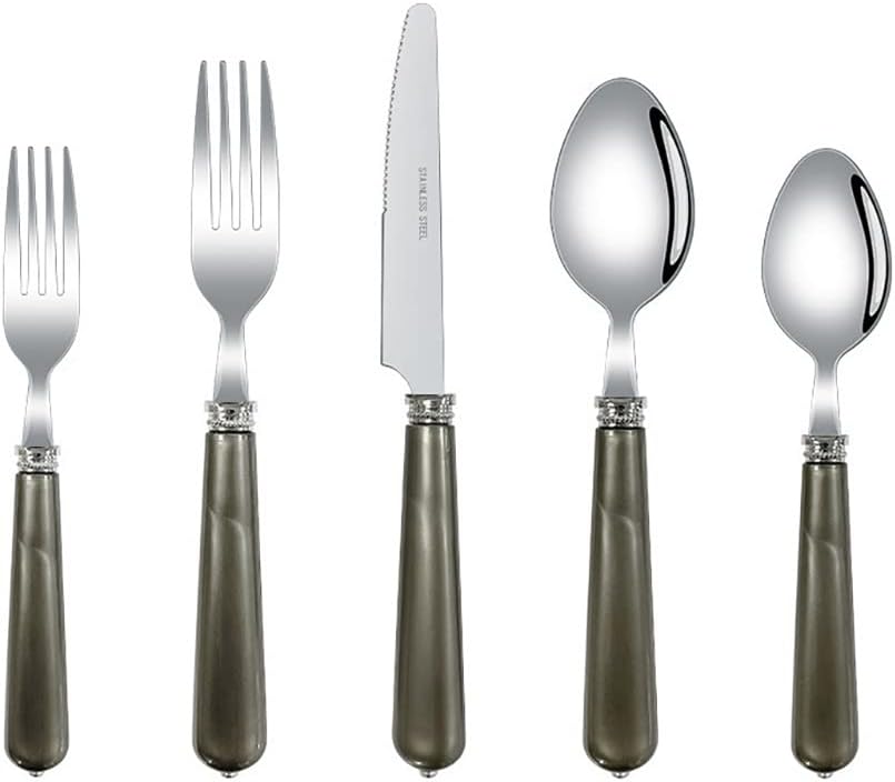 Cutlery Set, Stainless Steel Flatware Set,transparent plastic， Spoon Knife and Fork Set,20-Piece Set of Pearl Luster Kitchen Silverware Tableware Main Stainless Steel Knife and Fork Spoon Commercial S