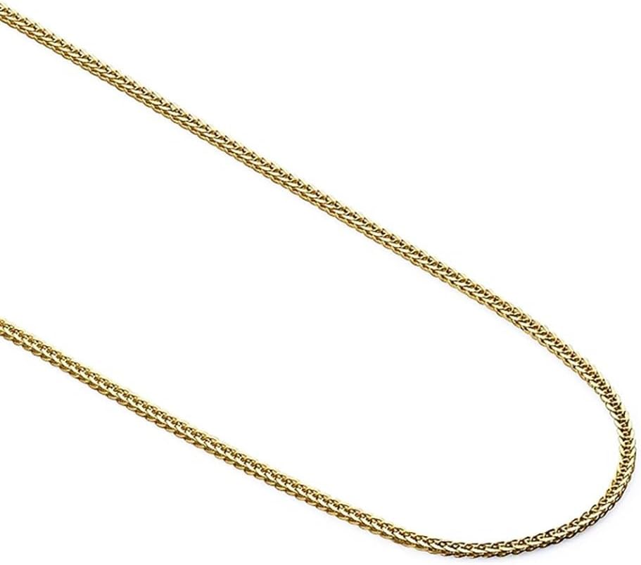 14k Real Yellow/White Gold Solid 0.9mm Diamond Cut Braided Square Wheat Chain Necklace with Lobster Claw Clasp, Jewelry Gift for Women Men