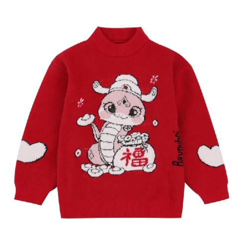Chinese New Year 2025 snake year girl's sweater autumn winter red festive round neck top