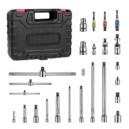 Image of YIYITOOLS 25Pcs Drive Tool Accessory Kit, 1 /4 inch 3 /8 inch 1 /2 inch Socket Accessories, Extension Bar, Adapter, Universal Joint & T-Bar, Professional CR-V Steel Construction