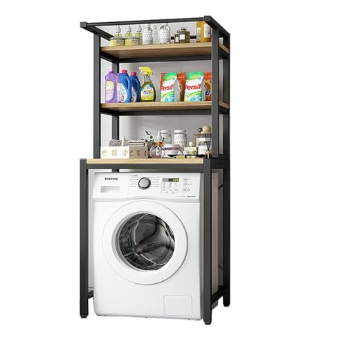 Meoky Estante de 3 Niveles para lavandería, Encima de la Lavadora y Secadora Ahorro de Espacio Estante de organización de baño Estante de pie,Negro