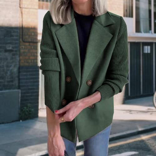 Women's Lapel Button Knitted Patchwork Sleeve Casual Coat Cropped Sweater Blazer Patchwork Jacket Business Work Coats2
