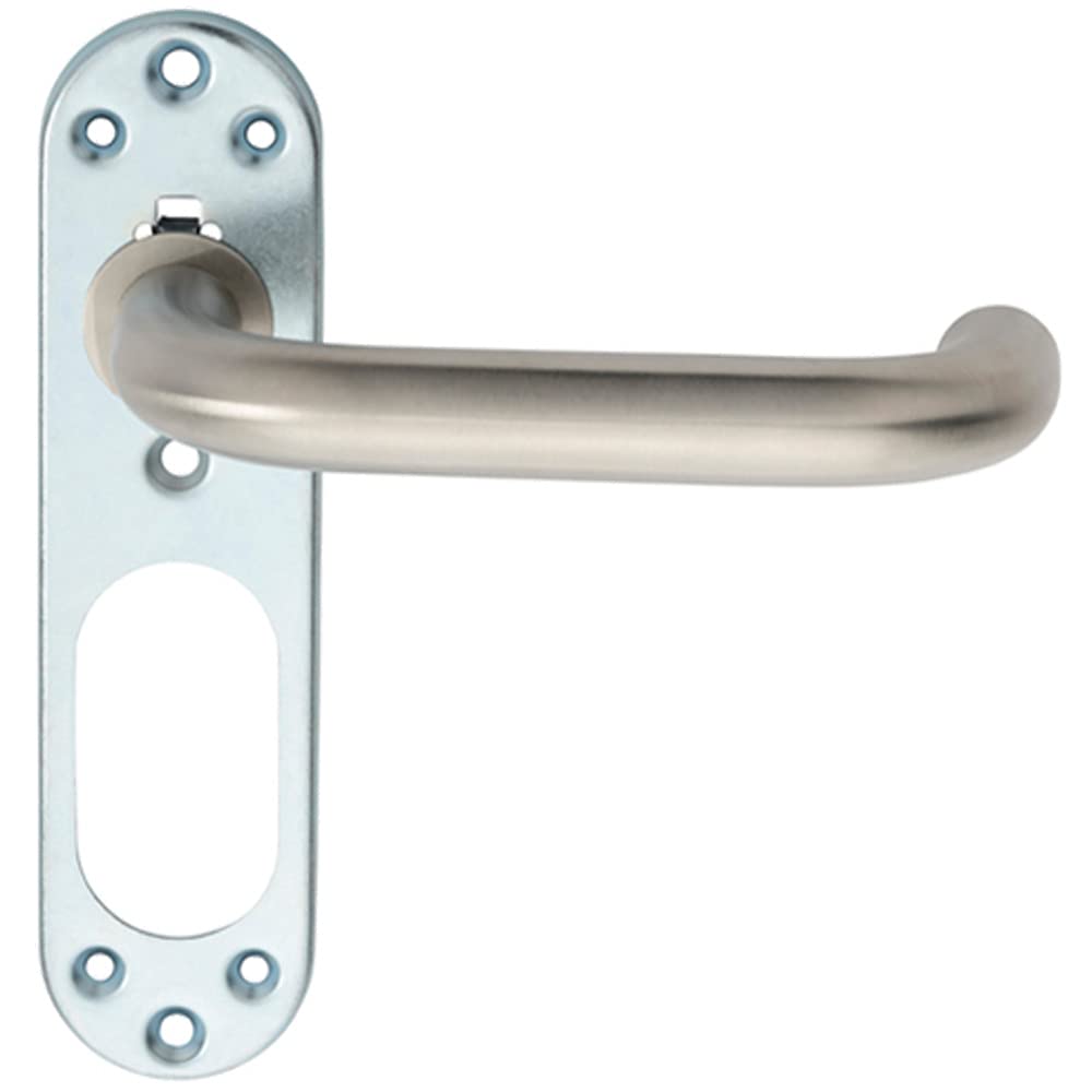 Pair Safety Lever on Steel Inner Backplate - 168mm Door Handle - Satin Steel | Commercial Lever on Backplate Door Handle - Internal Door Hardware - Lock, Euro, Oval and Latch Options Available