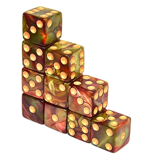 Starmall 10 Pieces 6 Sided Dice Set Two Tone Colors Dice With Golden Pips Square Corner Dice For Board Games Teaching Math Classroom Accessories Rpg (Yellow-Orange) #TOP1