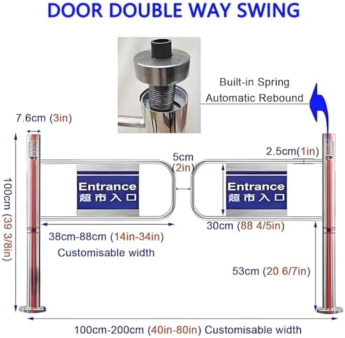 Spring-Loaded Stainless Steel Safety Swing Gate - Automatic Closing 1-Way Entrance Door for Supermarkets, Libraries & Scenic Areas - 170x100cm