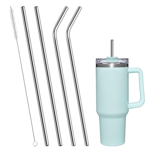 RAJMAAN 12-Inch Reusable Stainless Steel Straws (Set of 5) – 2 Bent, 2 Straight Metal Straws with Cleaning Brush – BPA-Free, Dishwasher Safe, Ideal for Tumblers, Smoothies, Yeti, Stanley
