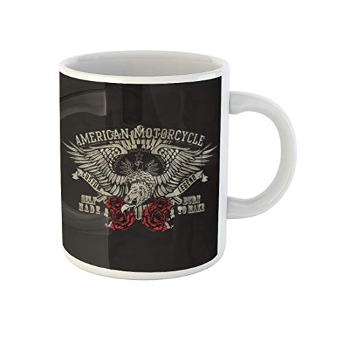 Awowee - Awowee Coffee Mug Skull Vintage Custom Motorbike Motorcycle Patch Drawing Retro Emblem 11 Oz Ceramic Tea Cup Mugs Best Gift Or Souvenir For Family Friends Coworkers