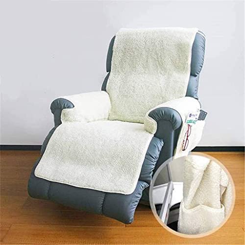 One-Piece Recliner Chair Cover with Storage Pockets - Soft Warm Poly Fleece Slipcover for Reclining Chair Head, Arms, Body, Footrest in Winter, Cover up Stains Worn Upholstery (w/ Plastic Bag, 1PC)