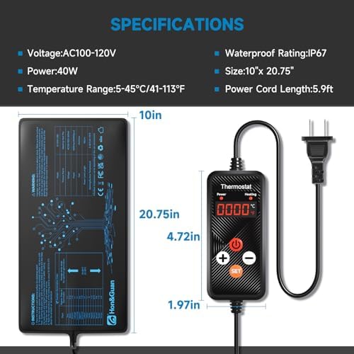Hon&Guan 10"x 20.75" Seedling Heat Mat with Digital Thermostat Combo Set,Waterproof Plant Heating Pad for Germination,Indoor Gardening,Greenhouse — view 6