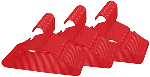 Royale 60 Pack Red Plastic Hangers For Clothes - Heavy Duty Plastic Clothes Hanger Ideal For Everyday Standard Use - Lightweight & Space Saving Notched Plastic Hangers - Slim & Sleek Shoulder Groove #TOP13