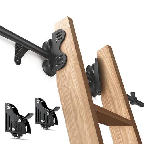 104RDHOUSE 8FT Sliding Library Ladder Hardware Kit, Black Retractable Rolling with Braking Casters...