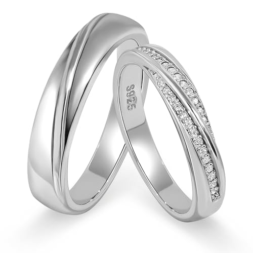Meissa 2Pcs Couple Rings for Men and Women 925 Sterling Silver Wedding Band Matching Promise Rings Handmade Bridal Jewelry Set of Two Rings