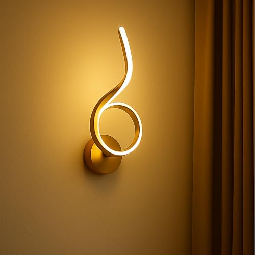 Image of SINOMAN Elegant LED Wall Light Spiral Design Metal Acrylic Gold Finsih Long-Lasting 3 in 1 Color Changing Energy Efficient Lighting Lamp for Bedroom, Living Room, Dining Area, Modern Home Decor