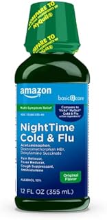 Amazon Basic Care Nighttime Cold & Flu Original Flavor, 12 Fluid Ounce
