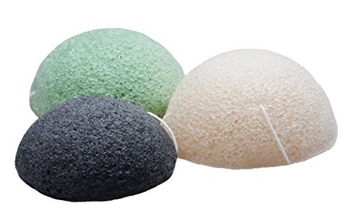 Sinland Konjac esponja Bambuskohle 3 piezas - Negro, Gesichtsreinigungsschwamm para fettige y impuros piel 100%, por supuesto, vegan, de forma sostenible, ya que en su totalidad biodegradable