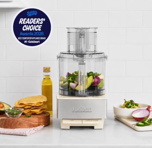 Image of Cuisinart Food Processor 14-Cup Vegetable Chopper for Mincing, Dicing, Shredding, Puree & Kneading Dough, Cream Stainless Steel, DFP-14CRM