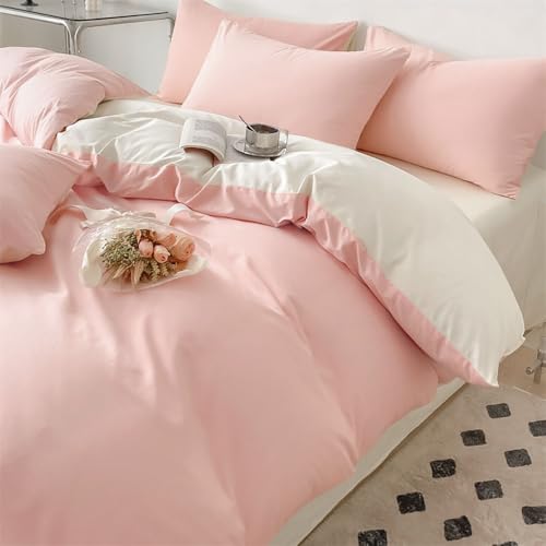 Nyescasa Housse de Couette 220x240 Rose et Blanc Moderne Reversible Parure de lit Adulte 2 Personnes en Microfibre Sets de Housses de Couettes avec Fermeture...