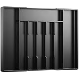 Kitsure Silverware Organizer for Drawers - Expandable Cutlery and Utensil Drawer Organizer with Easy Maintenance, Premium PP Kitchen Organizers and Storage for Flatware, Black, 20.3' x 13.8' x 1.6'
