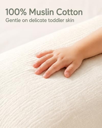 Image of Toddler Pillowcases for 13 inchx18 inch Pillow 2 Pack, Muslin Small Toddler Baby Kids Travel Pillow Covers for Boys Girls with Envelope Closure (Beige & Pale Yellow, 13 x 18 Inch)
