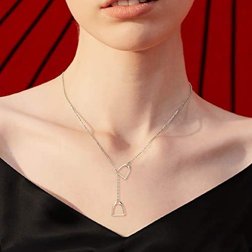 FANZE 925 Sterling Sliver Horseshoe Necklaces for Women Double Stirrup Y Necklace Classic Western Horse Jewelry Gift for Anniversary Valentines Christmas - Image 2