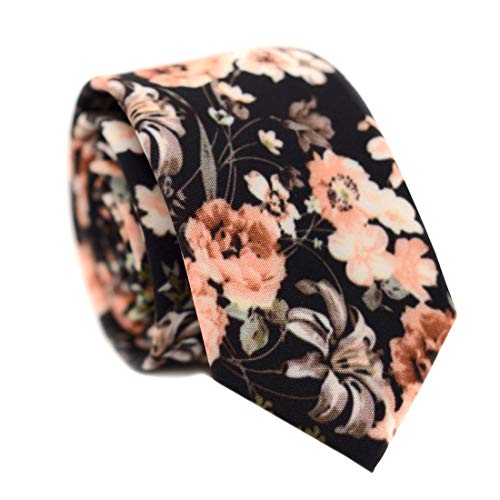 JESLANG Men's Cotton Printed Floral Tie 2.56" Skinny Narrow Necktie Various Designs, 20, One size