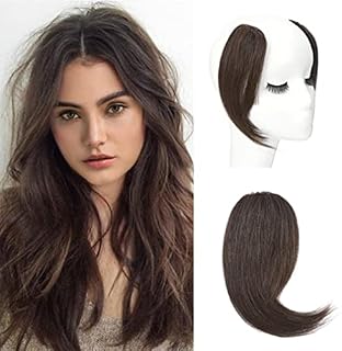 100% Human Hair Side Bangs Clip on Fringe Bangs with Temples Dark Brown French Bang 10 inch Sraight Seamless Skin Weft Soft Hair 15g 10