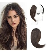 100% Human Hair Side Bangs Clip on Fringe Bangs with Temples Dark Brown French Bang 10 inch Sraig...