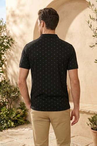 Image of Louis Philippe Men's Regular Fit Light Weight & Breathable Classic Sophisticated Texture Print Half Sleeve Polo Tshirt