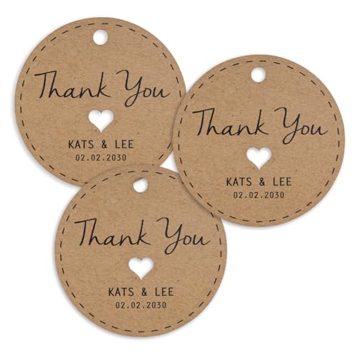 Summer-Ray 50 Personalized Mini Wedding Favor Gift Tags Round Tag (Brown Kraft)