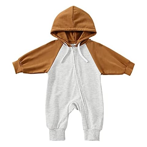 Socutebabe Baby Fall Outfit Infant Boy Girl Sweatshirt Romper Hoodie Jumpsuit Long Sleeve Onesie Overalls Oversized Clothes, Brown, 18-24 Months Cover