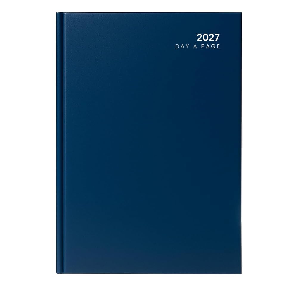 ZOPPER 2027 Diary - A5 Day a Page Blue Hard-Backed Cover Planner with Full-Page Weekends & Ribbon Marker, Journal for Home, Business, Office & Personal Use
