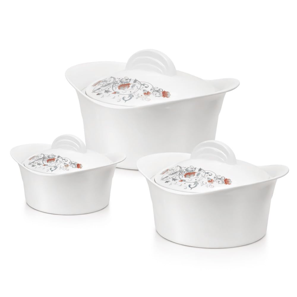 Insulated Casserole Hotpot For Hot Food Insulated Inner Stainless Steel Hot Pot With Lid 2.5L - 3.5L - 5L / 3pcs Set Hot & Cool Food Serving Dish (white, 2.5-3.5-5L)