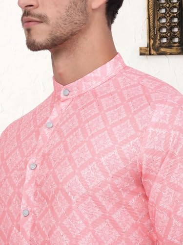 Image of Jompers Thread Work & Sequin Embellished Printed Kurta Set for Men Cotton Blend
