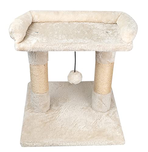 Yoxwibly Cat Scratching Post Tower with Perch and Toy Ball, 15 Cat Claw Scratcher Covered Sisal and Plush for Climb and Rest