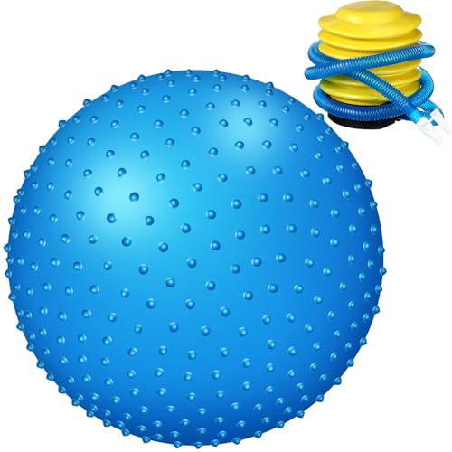 Relaxgiant Large Sensory Massage Ball Bouncy Exercise Ball with Tactile Spikes 22 inch Big Inflatable Balls with Air Pump for Girls Boys Outdoor Indoor Pool Beach (Blue)