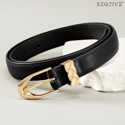 XZQTIVE Womens Leather Belts for Jeans Dresses Pants, Fashion Black Brown Gold Buckle Design4