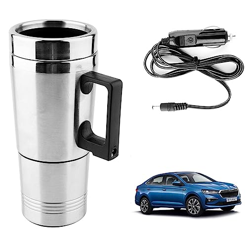 Image of Oshotto 12V Stainless Steel Car Heating Kettle /Mug, Travel Friendly electric Tea /Coffee maker Compatible with Skoda Slavia (300ml)