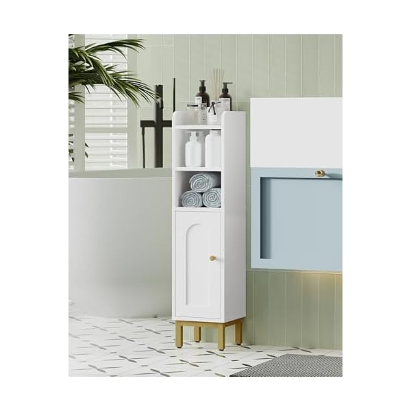 Bathroom storage cabinet small corner floor cabinet with door and shelves narrow toilet paper cabinet bathroom organizer with adjustable shelf for small spaces white bc08203x  urban country home decor