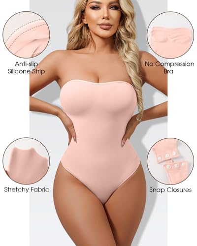 Image of Strapless Body Shaper Tummy Control for Women Thong Seamless Body Suit Shapewear Strapless Bodysuit Shapewear