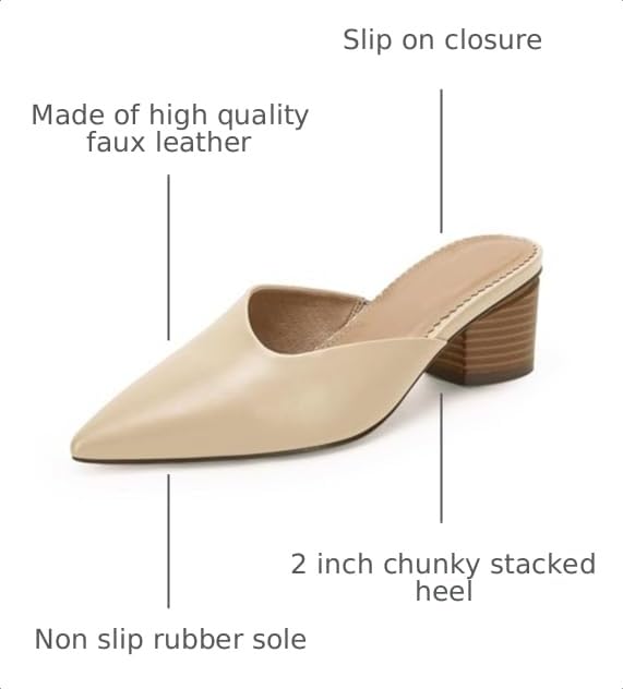 Image of Coutgo Womens Pointed Toe V Cut Mules Chunky Block Heels Slip On Clogs Fashion Office Slides Shoes