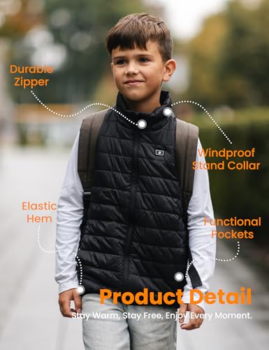 HENNCHEE Kids Heated Vest for Boys Girls Electric Heated Vest with Battery Pack Lightweight Warm Heating Gilet Outdoor2