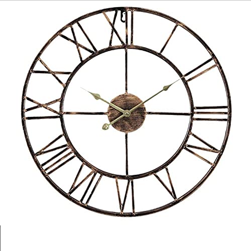 SBTXHJWCGLD Reloj de Pared Grande para jardín al Aire Libre, nuevos números Romanos Grandes, Reloj de Pared de Hierro Forjado de Cobre Retro de Metal de Cara Abierta Gigante de 50 cm