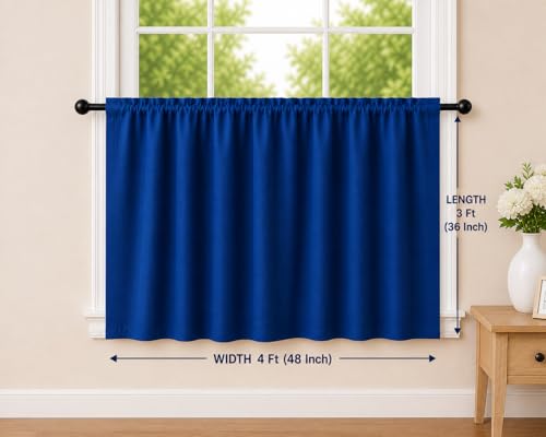 Image of Valance Blackout Rod Pocket Pattern Curtain Pack of 1 Piece, Kitchen Curtain | 3 Feet - Blue