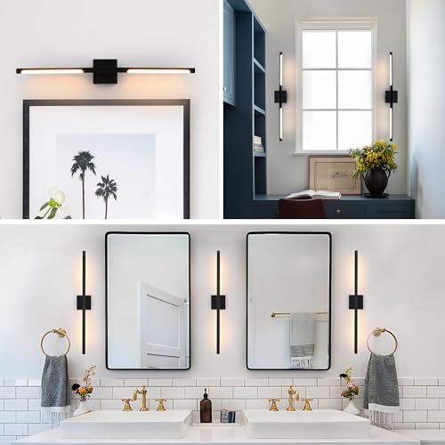 Image of TODOLUZ 36-Inch 5CCT 20W LED Bathroom Light Fixture, Black 2700K-5500K Wall Sconce Lamp Vanity Lighting with Adjustable Tube