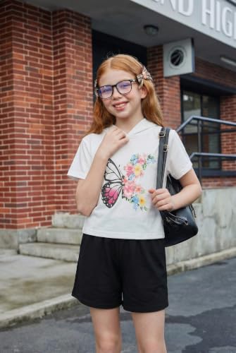 Image of Girls Summer Outfits Kids Hooded-Shirts and Elastic Waist Shorts Sets | short sleeve drop shoulder hooded shirt and shorts with two pockets tie dye leopard letter