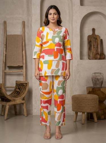 Image of Women's Printed Crepe Co-Ord Set | Stylish 2 Piece Printed Tunic Top with Matching Pants | Trendy Casual Wear, Office Wear, and Daily Outfits
