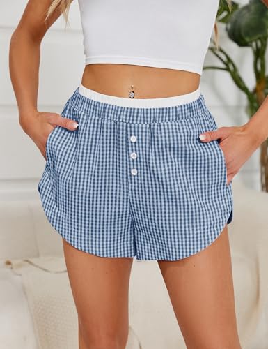 Image of Blooming Jelly Women's Boxer Shorts Pajama Pj High Waisted Gingham Summer Lounge Sleep Bottoms Beach Outfits 2025