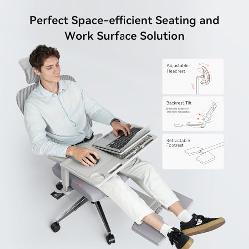 Image of Newtral Office Chair Ergonomic - Home Office Desk Chair, Big and Tall Office Chair, Auto-Following Lumbar Support for Back Pain, Adjustable Seat Depth and Height (with Footrest + Laptop Tray, Gray)